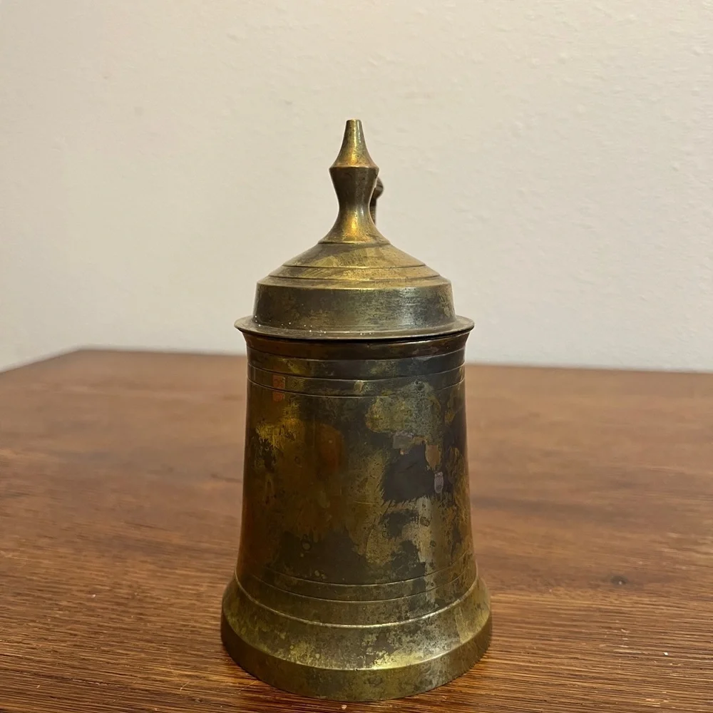 Vintage Brass Lidded Tankard Mug – Made in India – 8” Bar Décor / Collectible